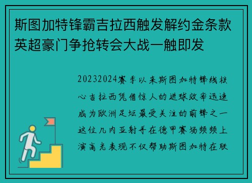 斯图加特锋霸吉拉西触发解约金条款英超豪门争抢转会大战一触即发 斯图加特锋霸吉拉西触发解约金条款英超豪门争抢转会大战一触即发